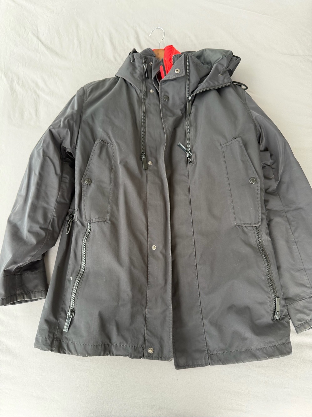 Zara Black Field Parka with Red Inner Lining